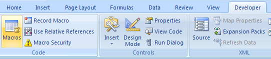 Click the Developer or View tab. Click the Macros button.