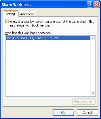 Click the Editing tab. Select the Allow changes by more than one user at the same time.