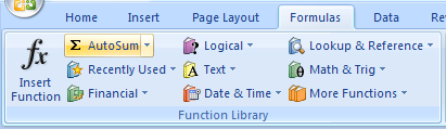 Click the button (Financial, Logical, Text, Date  Time, Lookup  Reference, Math  Trig, More Functions, or Recently Used) from the Function Library