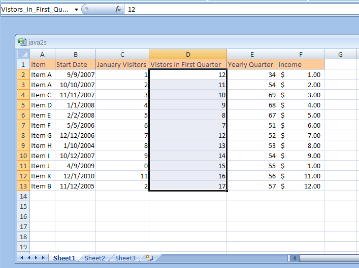 All cells included in the range are highlighted on the worksheet.