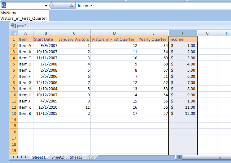 Enter a Named Cell or Range Using the Name Box