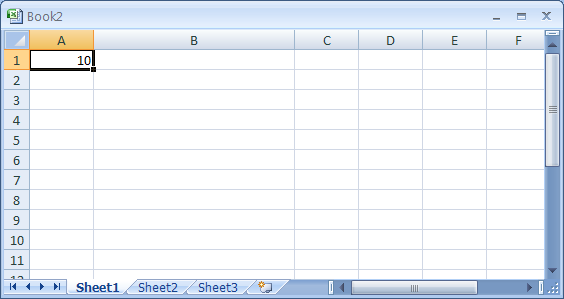 Enter 10 in A1. Position the pointer on the lower-right corner of the selected cell. The pointer changes to the fill handle.