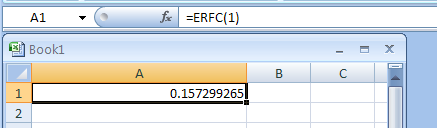 Input the formula: =ERFC(1)
