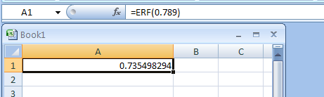 ERF(Lower_bound, Upper_bound) returns the error function integrated between Lower_bound and Upper_bound.