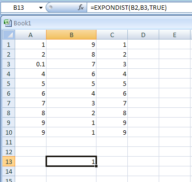 Input the formula: =EXPONDIST(B2,B3,TRUE)