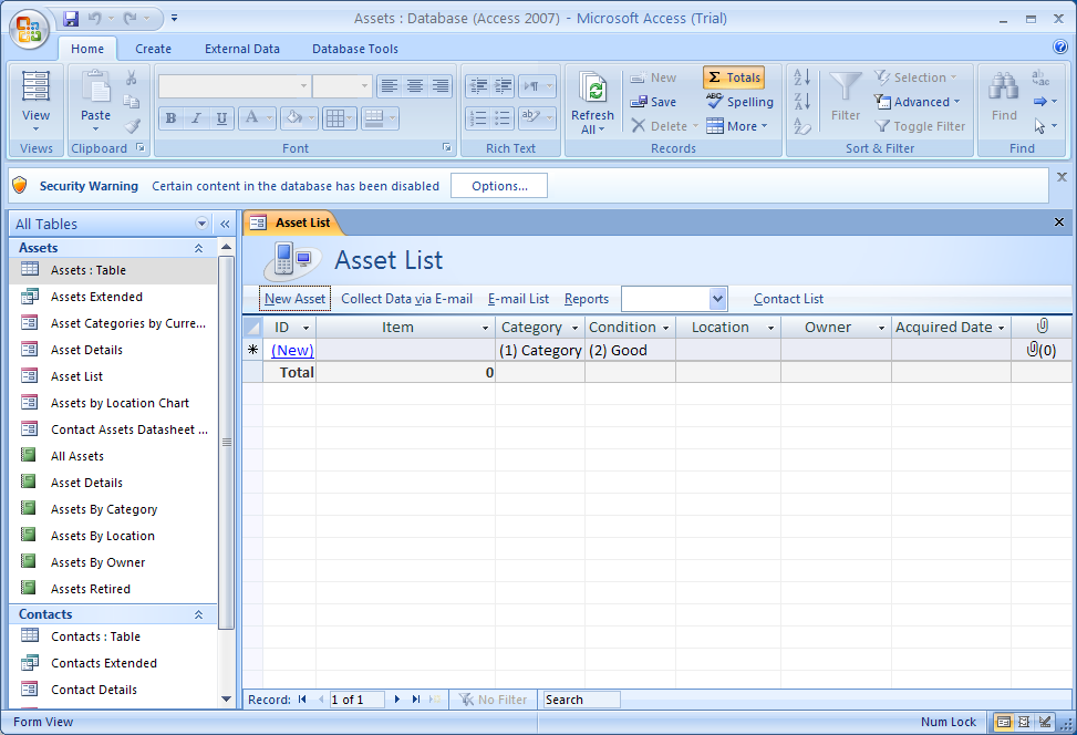 Start Microsoft Office Access 2007. Open a database, and then display Tables in the task pane.