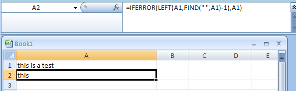 Input the formula: =IFERROR(LEFT