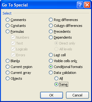 Click the Conditional formats option. Click the Same option. Click OK.