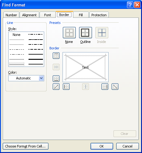 Specify the formatting you want to locate, and then click OK.