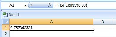 Input the formula: =FISHERINV(0.99)