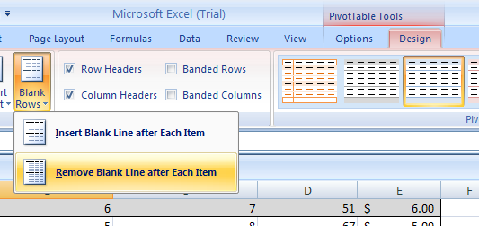 Select Blank Row to insert or remove a blank line after each item.