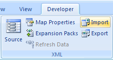 Click the Developer tab. Click the Import button.