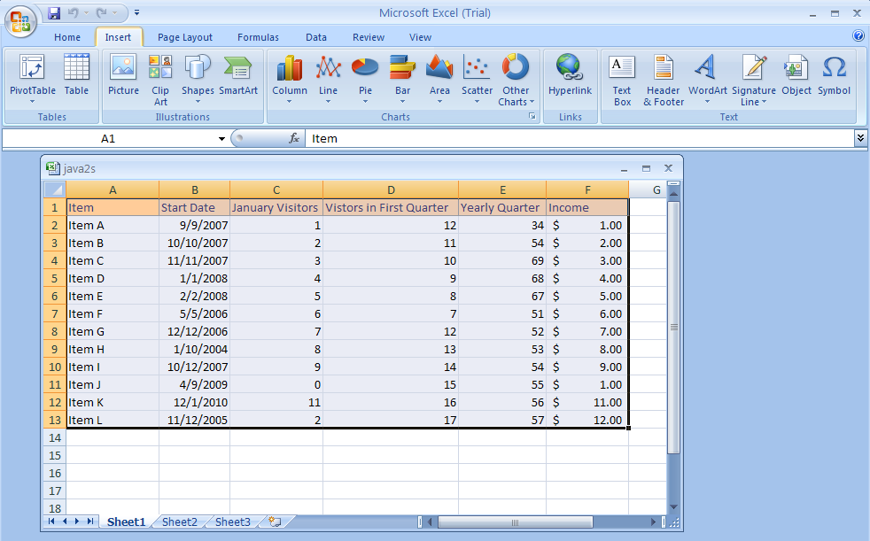 Insert and Create a Chart