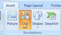 Click the Insert tab. Click the Clip Art button.