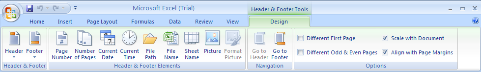 Click the Design tab under Header & Footer Tools.