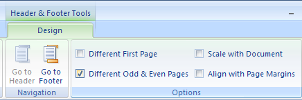 Select Different Odd & Even Pages to have different header or footer for odd and even pages.