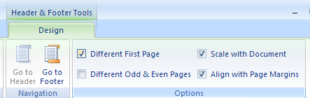 Select or clear Different First Page to add or  remove headers and footer from the first page.