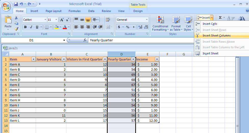 Or Click Insert Table Columns to the Left or Insert Table Columns to the Right.