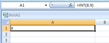 Input the formula: =INT(8.9)