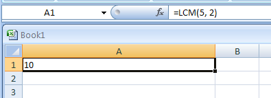 Input the formula: =LCM(5, 2)