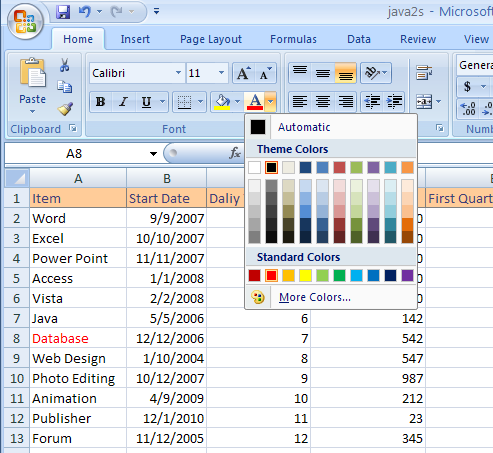Live Preview : Live Preview « Introduction « Microsoft Office Excel 2007  Tutorial