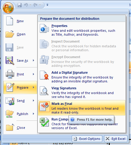 Marking a Workbook as Read-Only: Mark a Workbook as Final