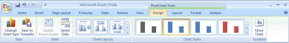 Use Design to change chart styles, layouts, and type.