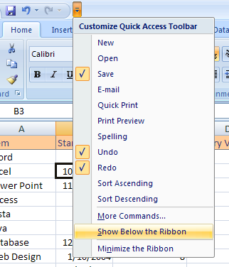 Click the Customize Quick Access Toolbar list arrow, then click Show Below the Ribbon or Show Above the Ribbon.