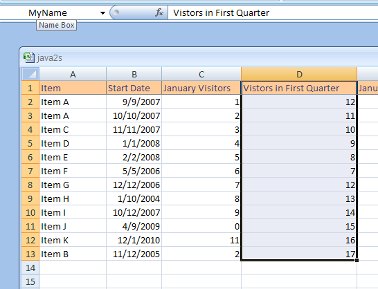 Click the Name box on the formula bar. Type a name for the range. Press Enter