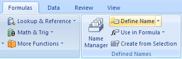 Click the Formulas tab. Click the Define Name button.