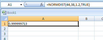 NORMDIST(x,mean,standard_dev,cumulative) returns the normal cumulative distribution