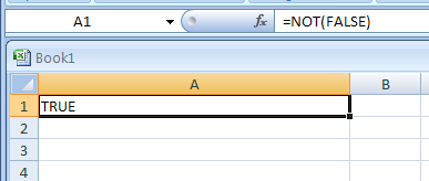 Input the formula: =NOT(FALSE)