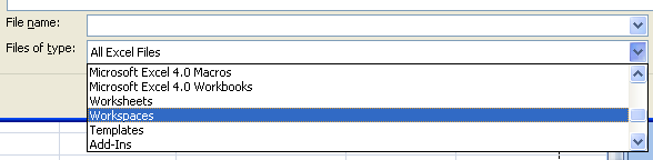 Click the Files of type list arrow. Click Workspace