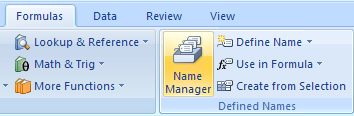 Click the Formulas tab. Click the Name Manager button.