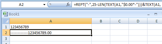 Pad the number with dashes