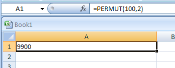 Input the formula: =PERMUT(100,2)