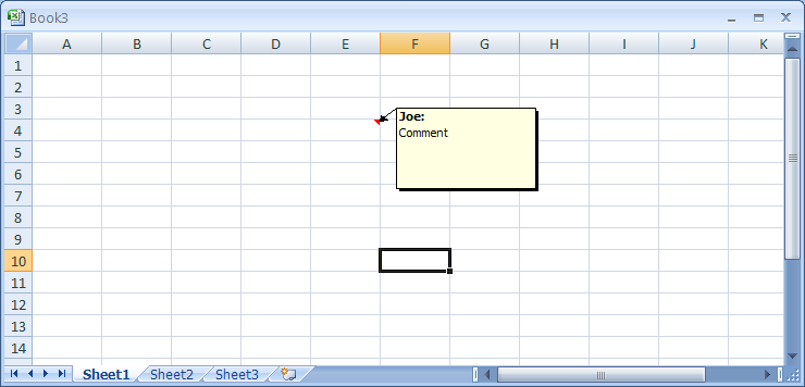 Position the mouse pointer over a cell with a red triangle