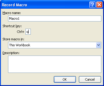 Type a name for the macro. Assign a shortcut key to run the macro.