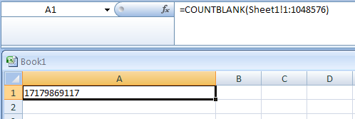 Input the formula: =COUNTBLANK(Sheet1!1:1048576)