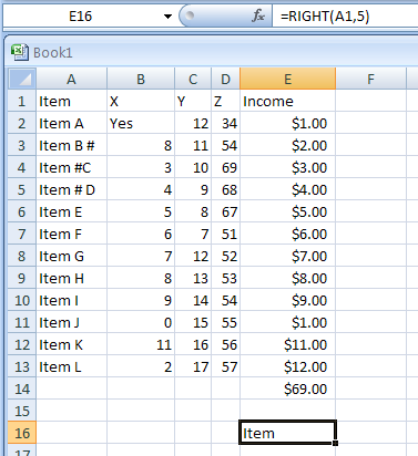 Input the formula: =RIGHT(A1,5)