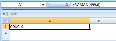 Input the formula: =ROMAN(499,0)