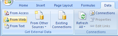 Click the Data tab. Click the From Web button.