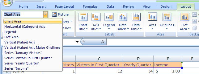 Click the Chart Elements list arrow. Click a chart element.