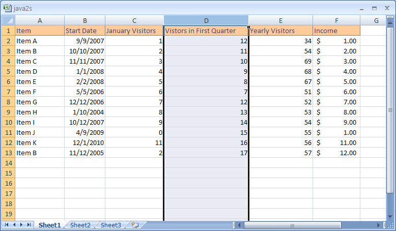 To select a single row or column, click in the row or column heading