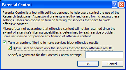 Select the Allow users to search only the services that can block offensive results.