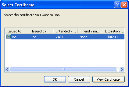 To view a certificate, click View Certificate, and then click OK.