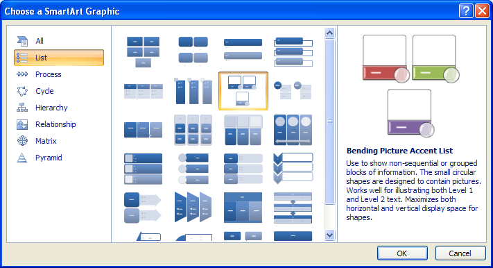 SmartArt Graphic Purposes