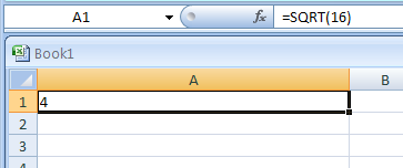 Input the formula: =SQRT(16)