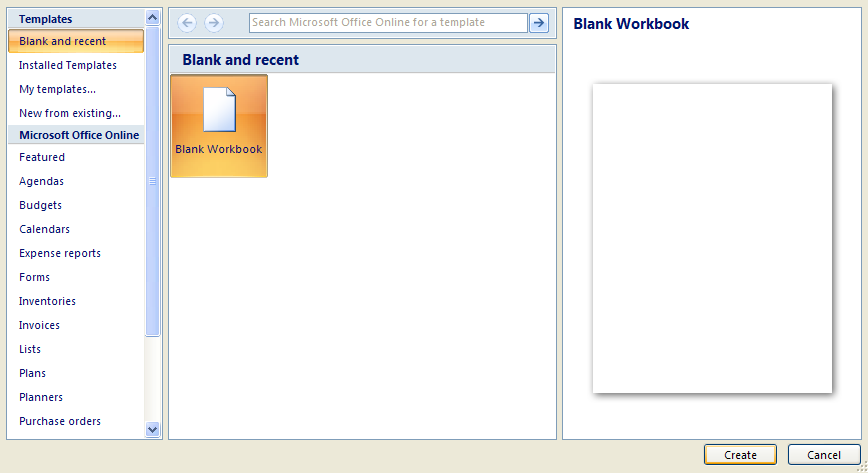 Click Blank and recent. Then click Blank Workbook. Click Create.