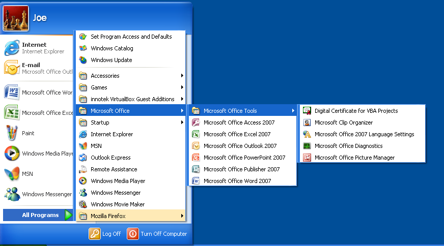 Click the Start button on the taskbar, point to All Programs, and then click Microsoft Office.